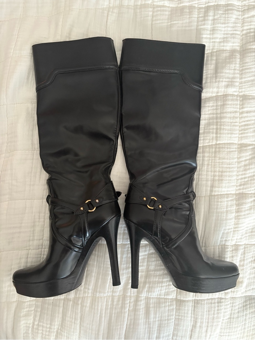 Gucci Black High-Heel Platform Knee Boots - Elegant Women's Riding Style